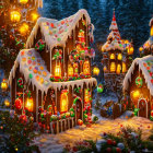 Festive gingerbread house scene in snowy Christmas setting