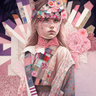 Colorful digital artwork: Young girl with quilt-patterned butterfly wings