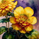 Vibrant Yellow-Orange Begonia Flowers Painting on Multicolored Background