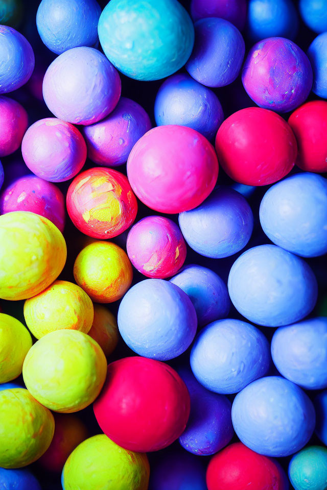 Multicolored Glossy Spheres in Blue, Purple, Pink, and Yellow