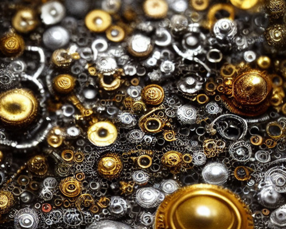 Assortment of Intricate Metallic Buttons in Silver and Gold