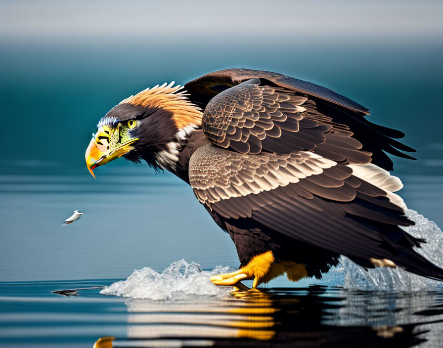 Bald Eagle with Fish Perched on Ice by Blue Water