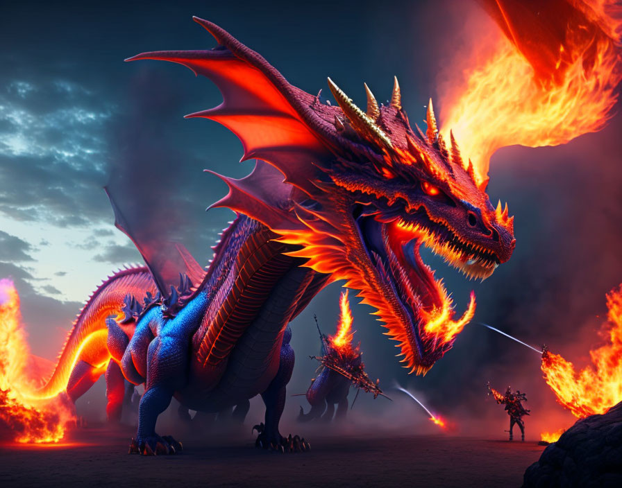 Red Dragon vs. Knight in Epic Fantasy Battle