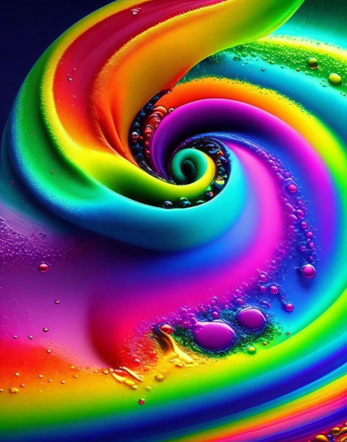 Colorful Spiral Artwork with Glossy Finish and Water Droplets