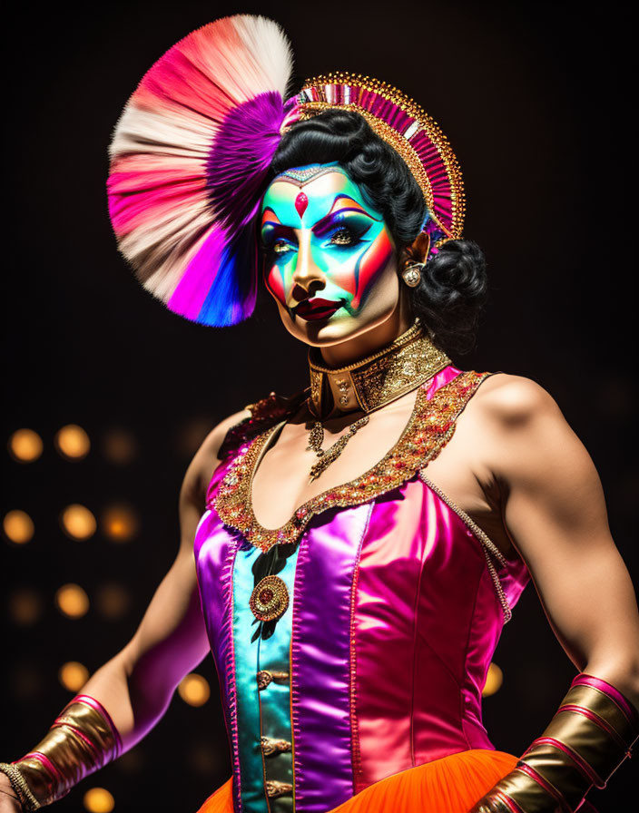 Elaborate Blue Makeup and Vibrant Costume on Performer