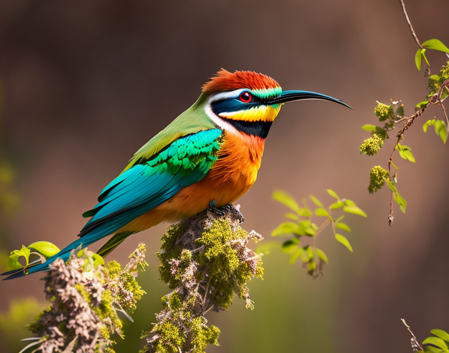 Colorful Bee-Eater Bird with Long Beak on Branch