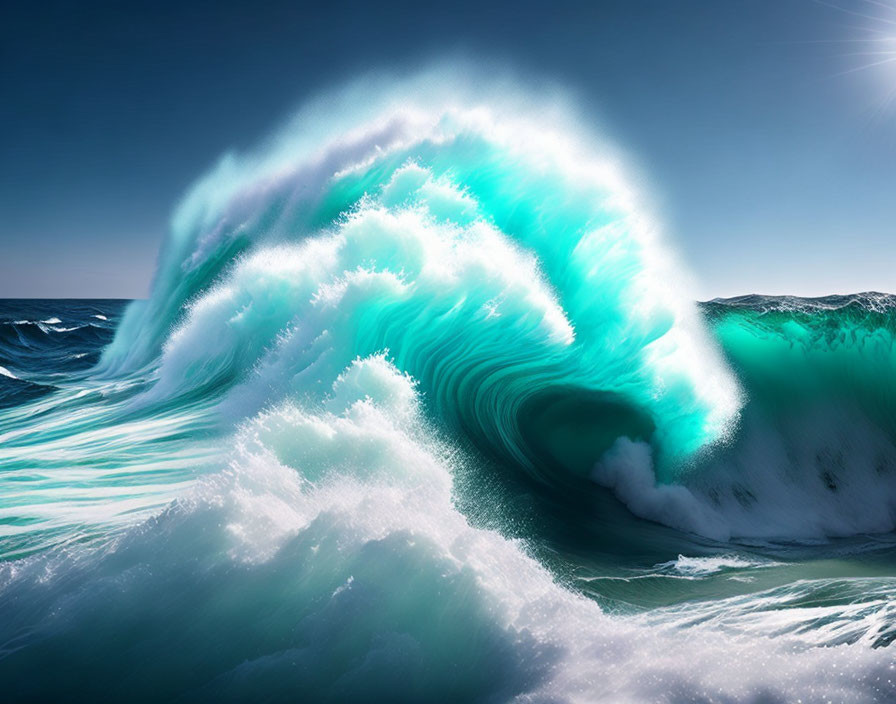 Sunlit Ocean Wave Captured in Majestic Curl