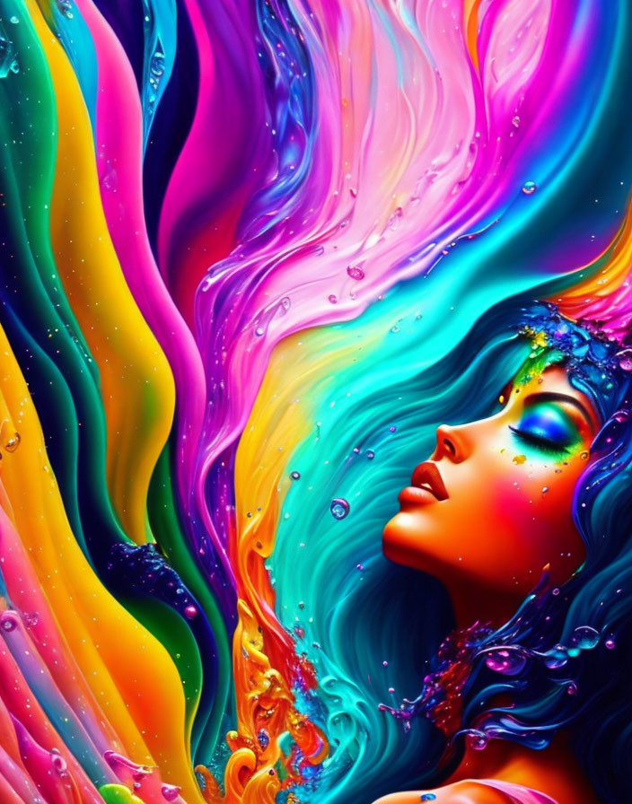 Colorful Psychedelic Woman Profile Artwork with Swirling Patterns