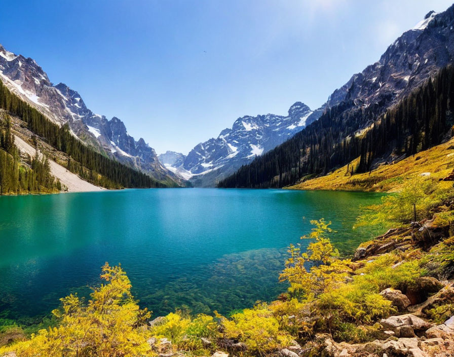 Majestic forested mountains and turquoise alpine lake