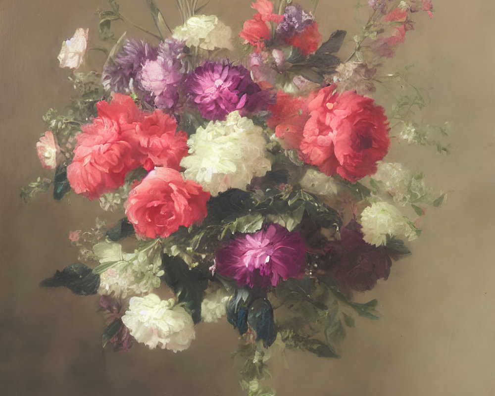 Multicolored Flower Bouquet with Red, Pink, Purple, and White Blooms