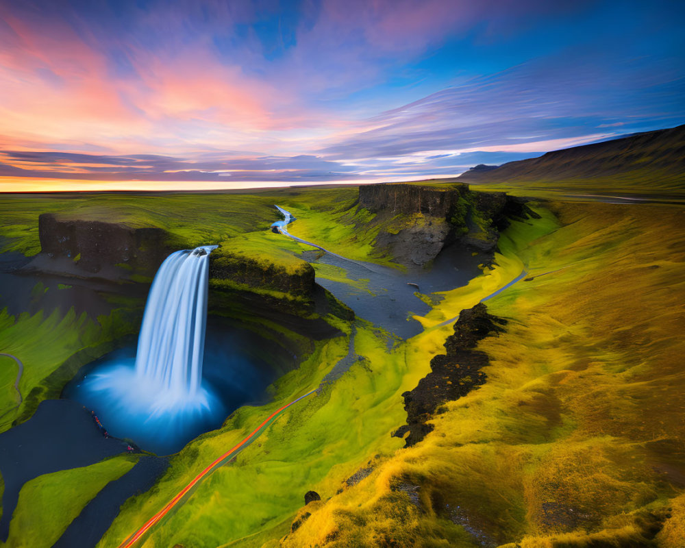 Majestic Seljalandsfoss Waterfall at Sunset in Iceland