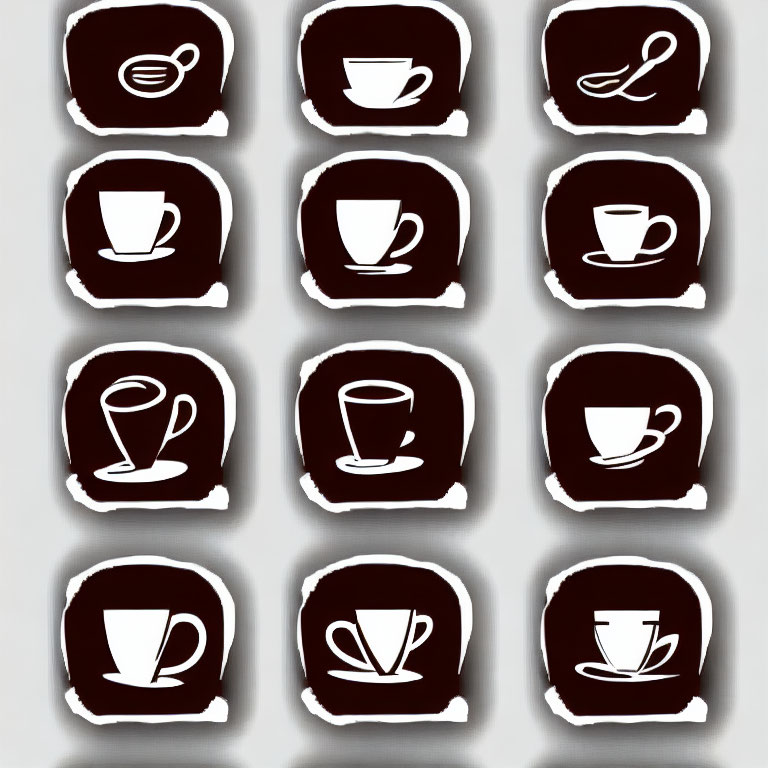 Square Coffee Cup and Steam Icons in White and Dark Brown Scheme