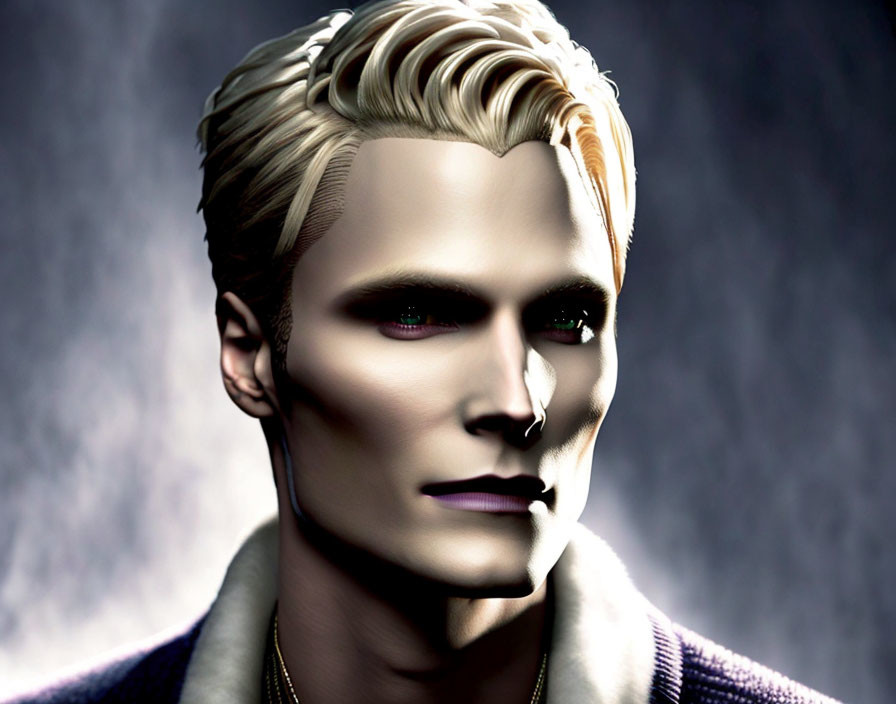 Digital Portrait of Pale-Skinned Male with Red Eyes and Blonde Hair