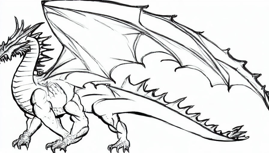 Detailed Dragon Sketch with Large Wings and Sharp Claws