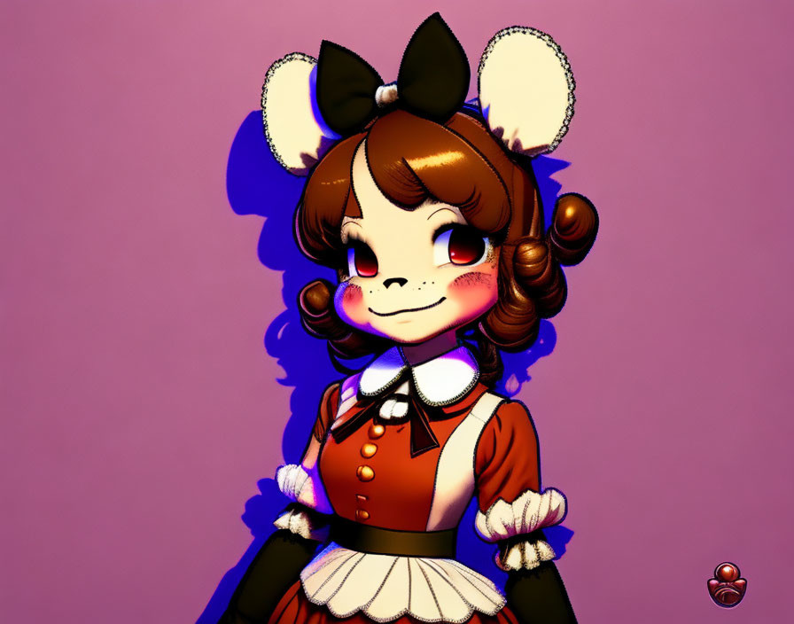 Stylized anthropomorphic mouse girl in red and white outfit