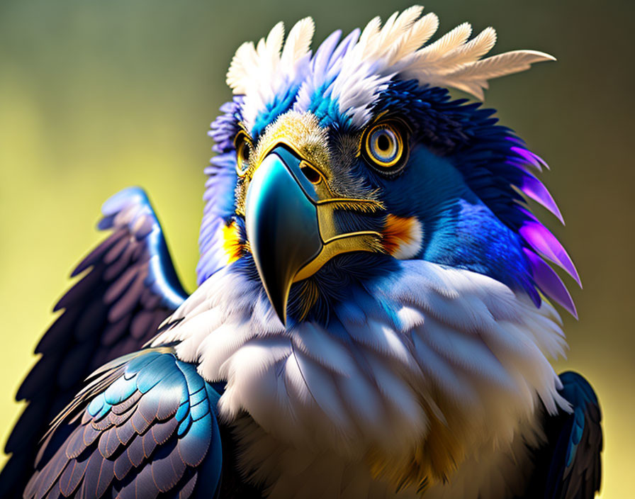 Colorful Bird Close-Up with Vibrant Plumage and Distinctive Feathery Crown