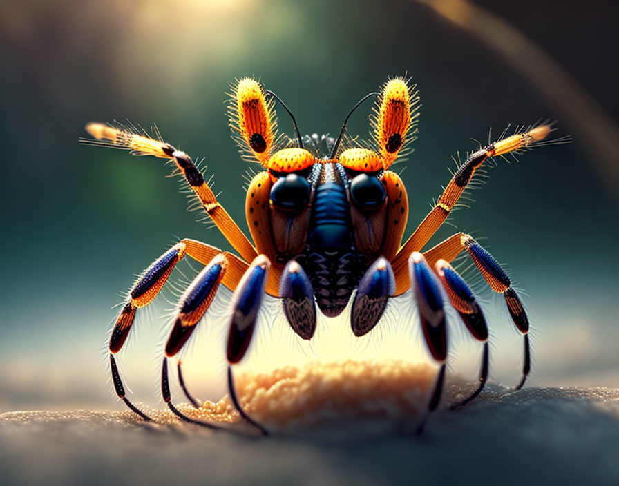 Vivid Orange and Black Jumping Spider Close-Up on Soft Surface