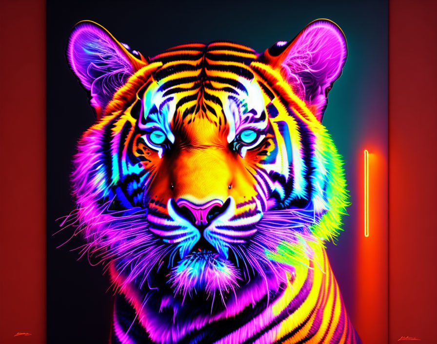 Colorful Tiger Head Digital Art with Neon Hues