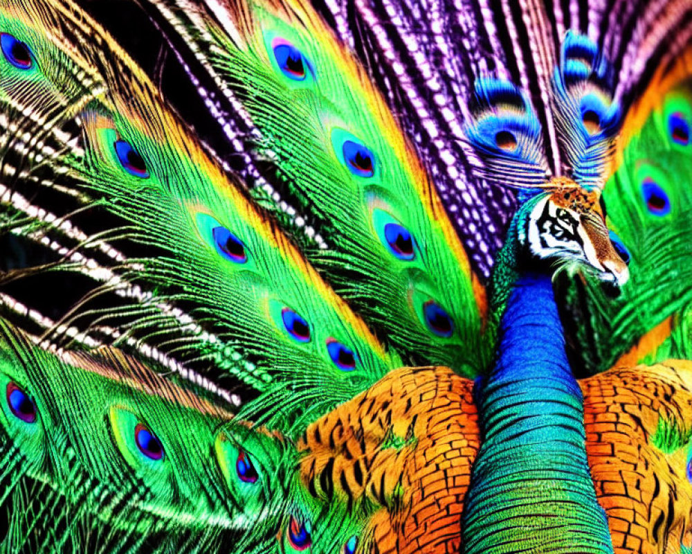 Colorful Peacock with Vibrant Tail Feathers