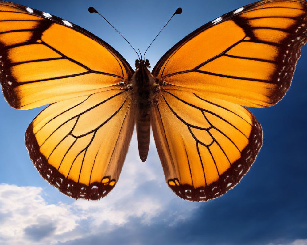 Monarch Butterfly Silhouetted Against Blue Sky