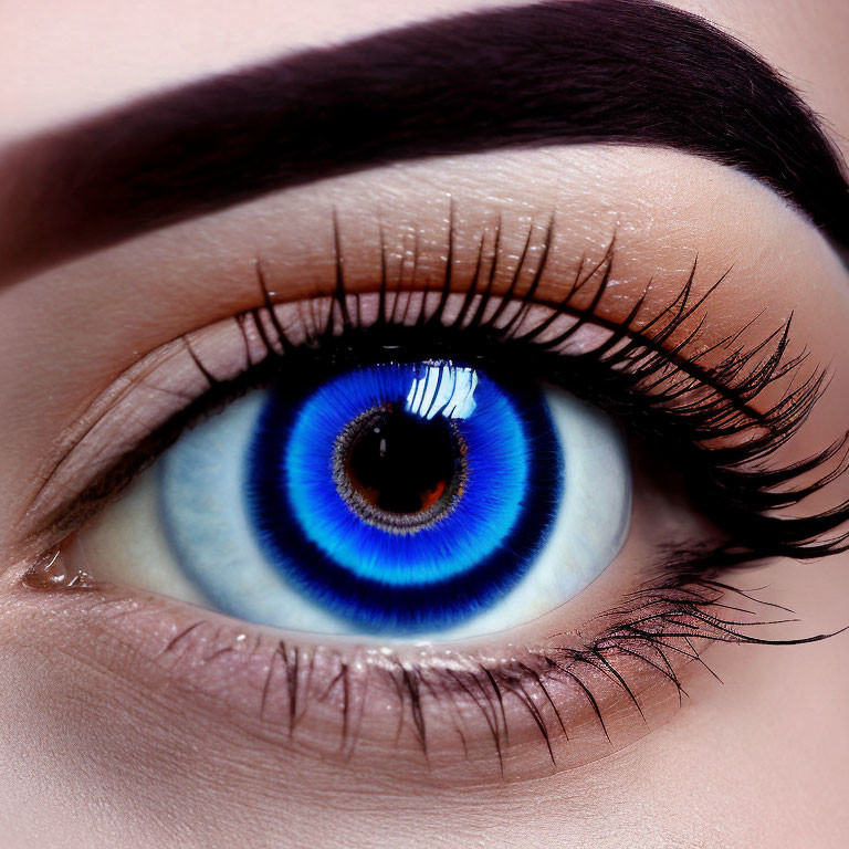 Detailed Blue Eye with Long Eyelashes and Makeup