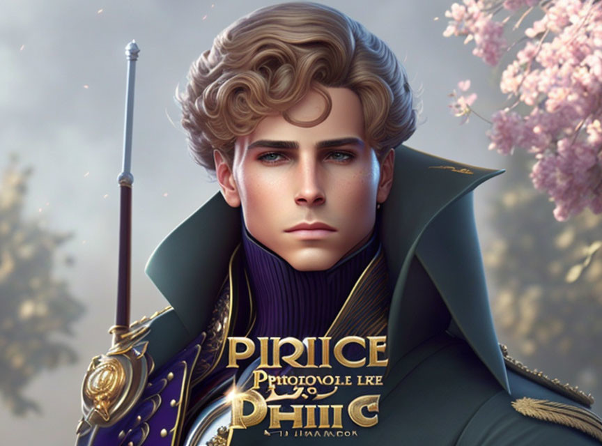 Regal young prince illustration with blond hair and blue eyes