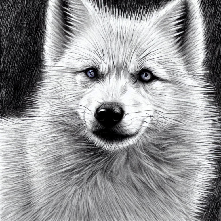 Detailed Pencil Sketch of Fox with Textured Fur and Intense Gaze