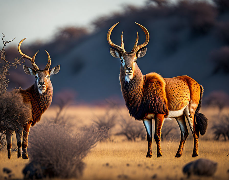 Spiral-Horned Antelopes in Sunlit Savannah