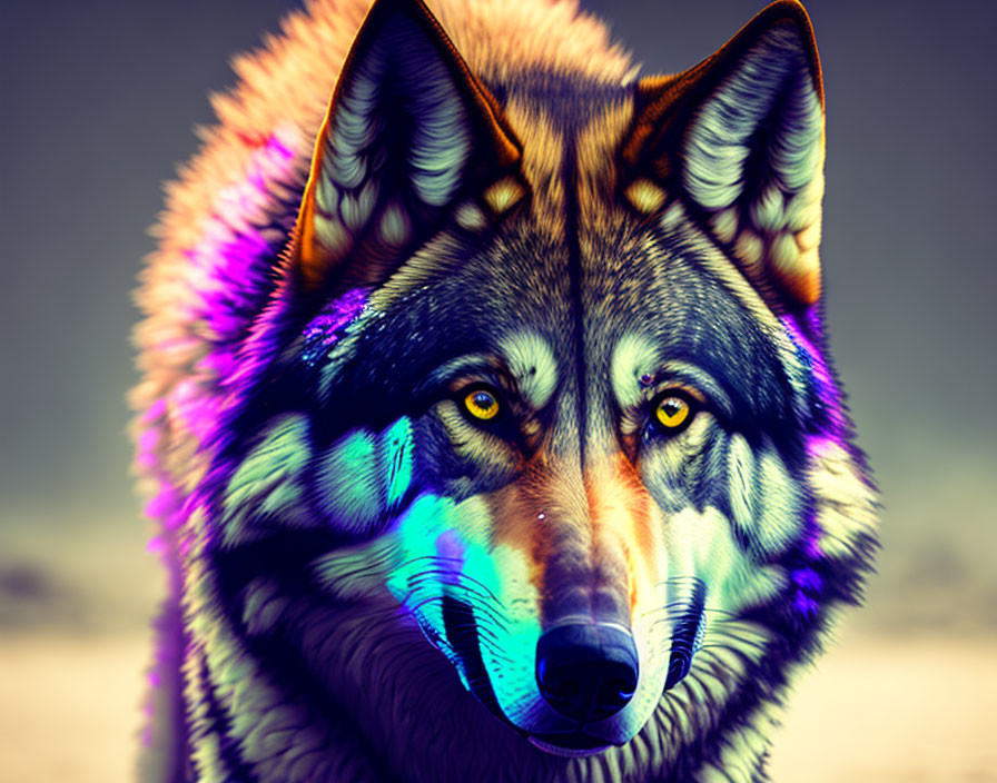 Colorful Wolf Portrait with Spectrum Overlay