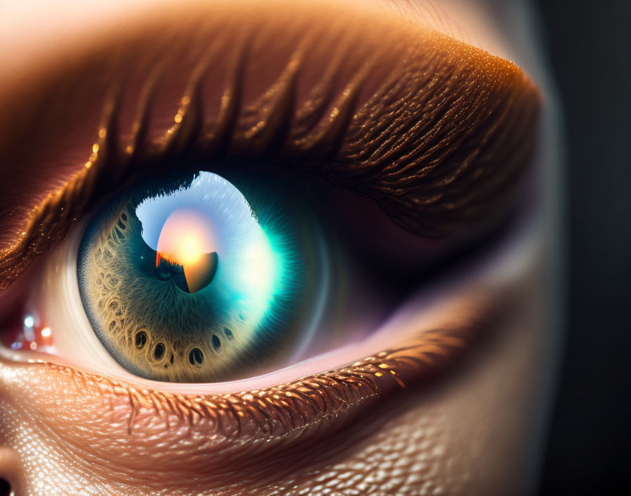 Detailed Close-Up of Human Eye with Warm and Cool Lighting