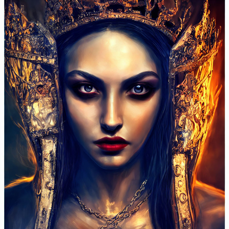 Majestic woman with ornate crown and jewelry