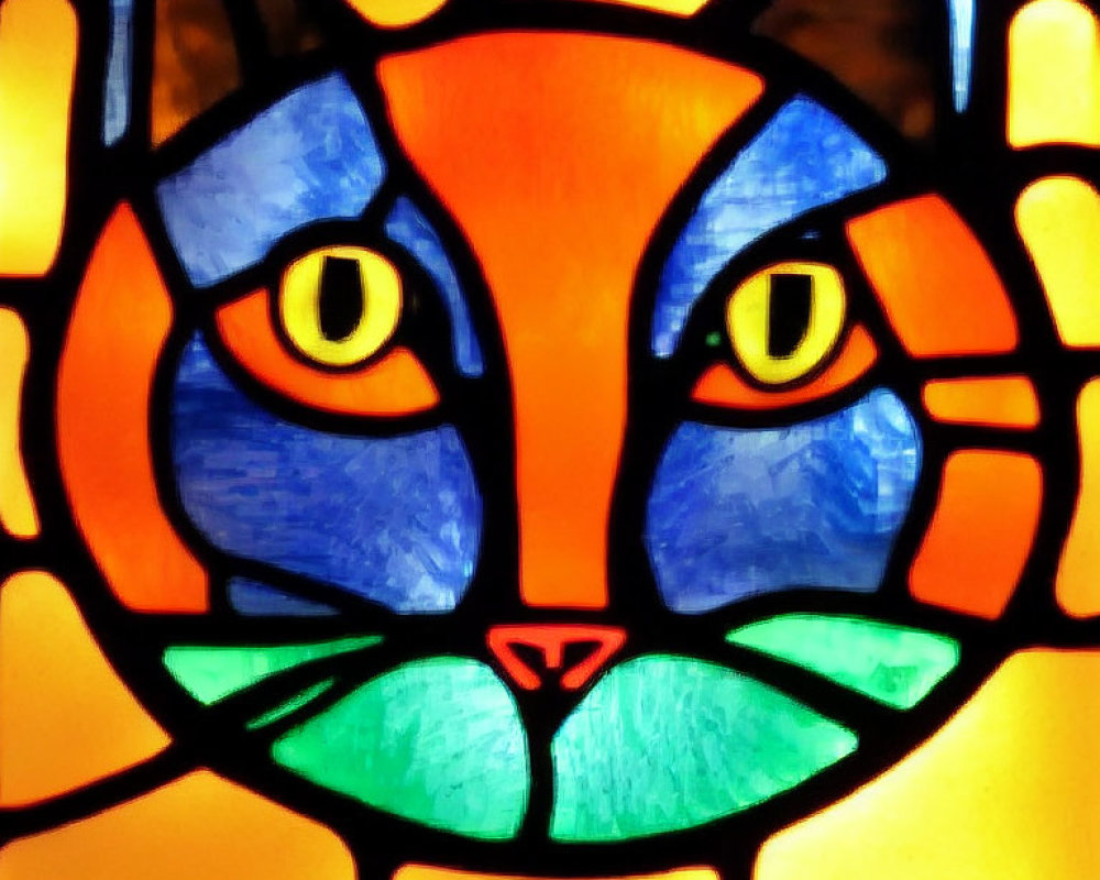 Colorful Stained Glass Design of Stylized Cat Face