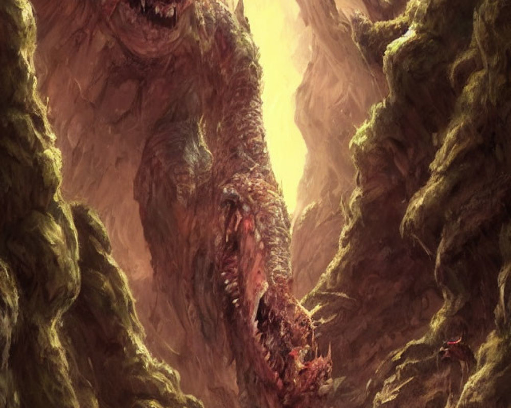 Ferocious dragon roaring in fiery cavern