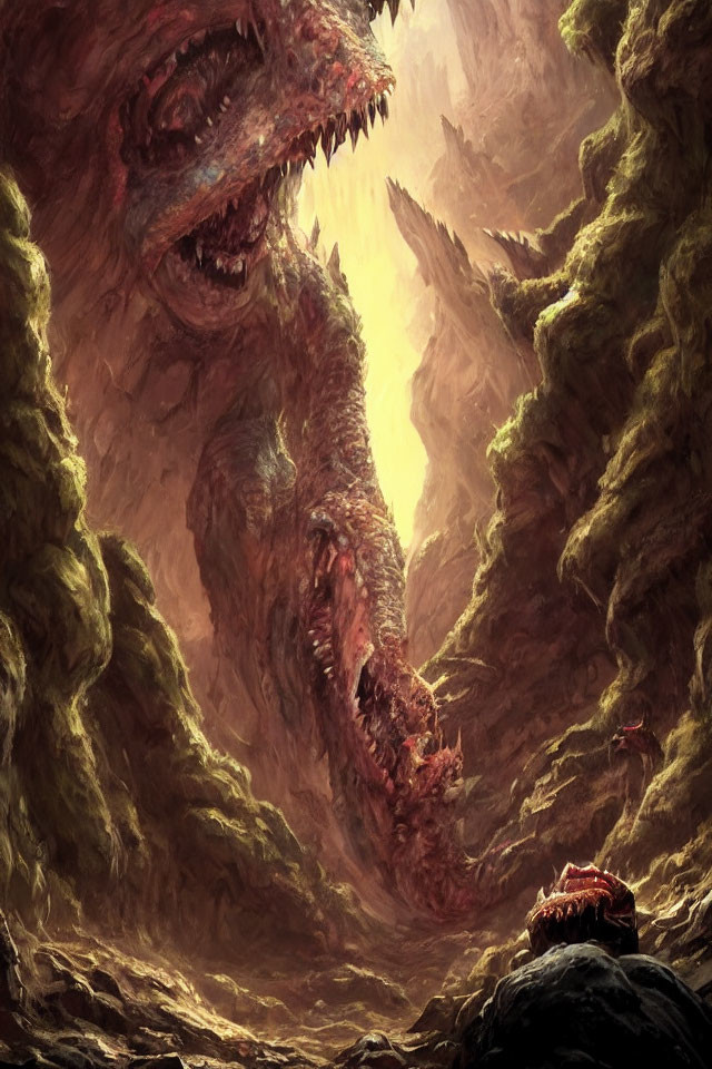 Ferocious dragon roaring in fiery cavern
