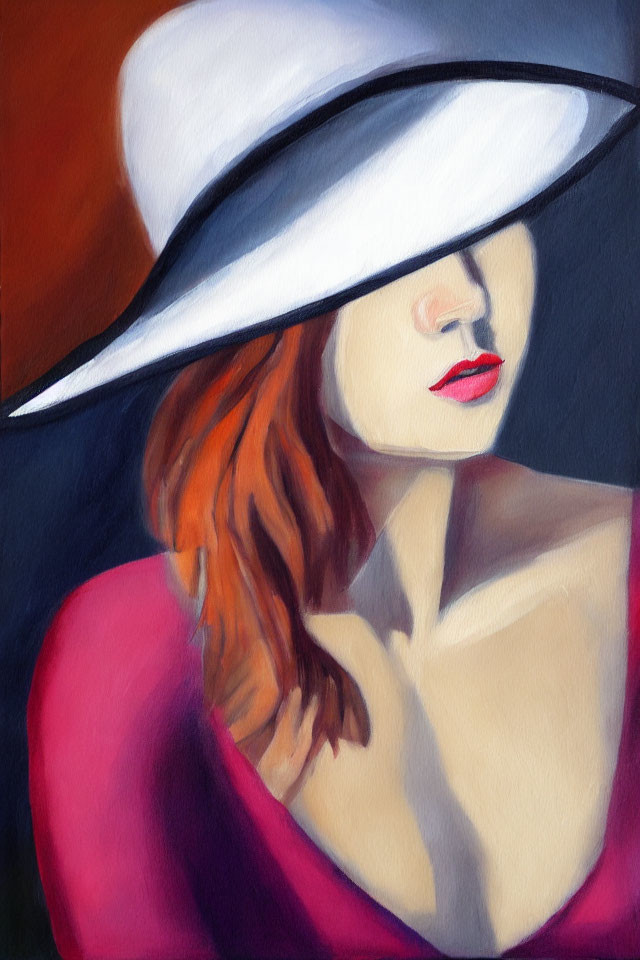 Portrait of a Woman in Wide-Brimmed Hat and Red Garment