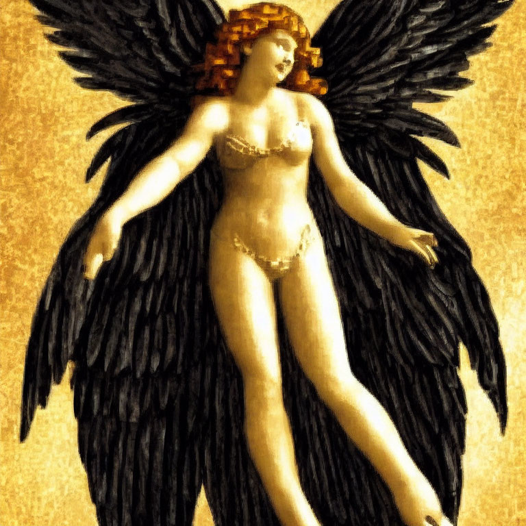 Figure with Wings in Golden Two-Piece Outfit