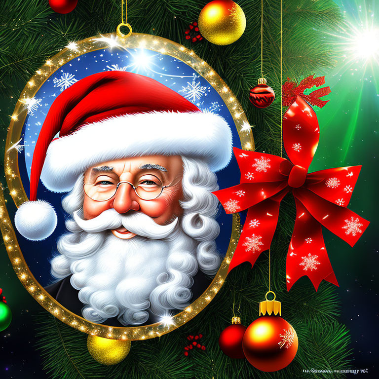 Cheerful Santa Claus illustration with festive decorations