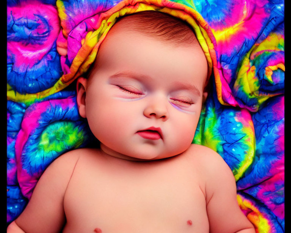 Colorful Tie-Dye Fabric Wraps Sleeping Baby