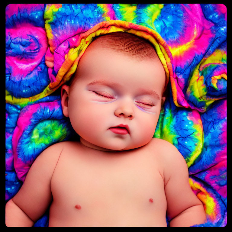 Colorful Tie-Dye Fabric Wraps Sleeping Baby