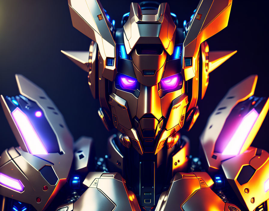 Detailed Futuristic Robot with Metallic Face and Glowing Eyes