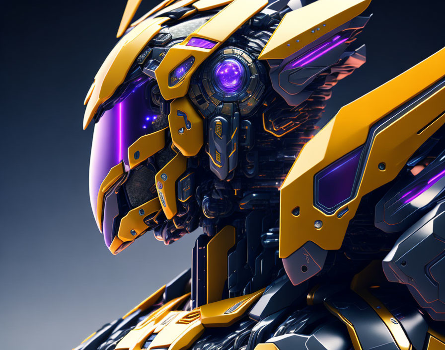 Detailed Yellow and Black Mechanical Robot with Purple Accents