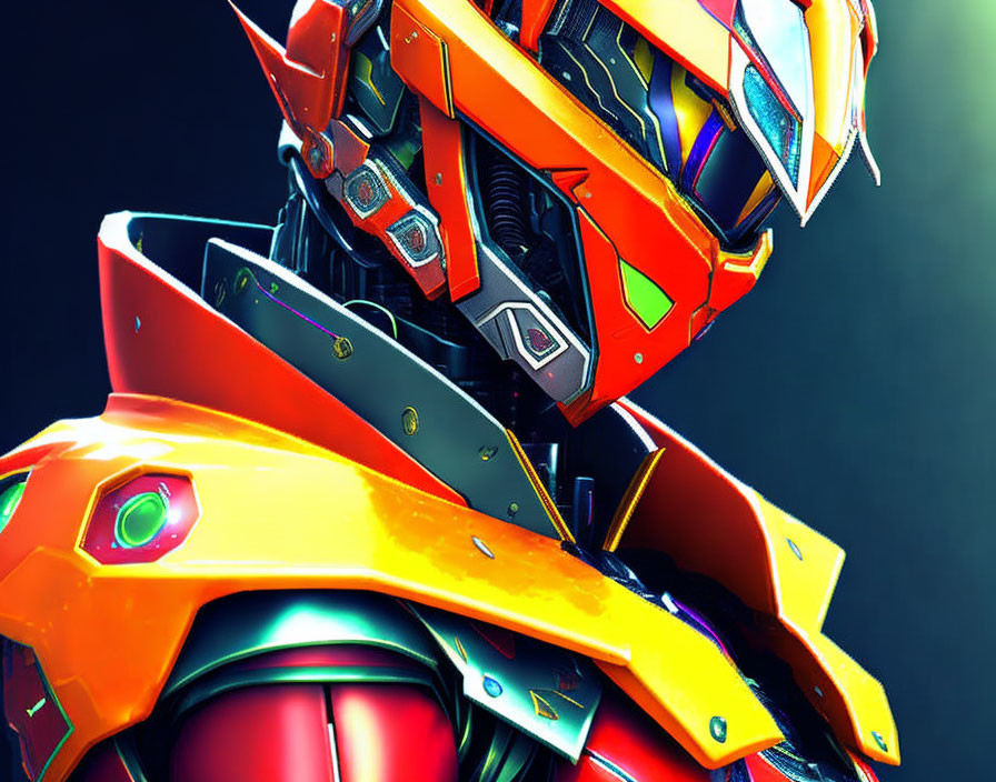 Vibrant Futuristic Armor with Orange and Red Plates