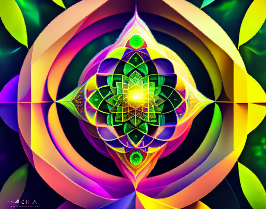 Colorful Fractal Artwork: Symmetrical Psychedelic Flower Mandala