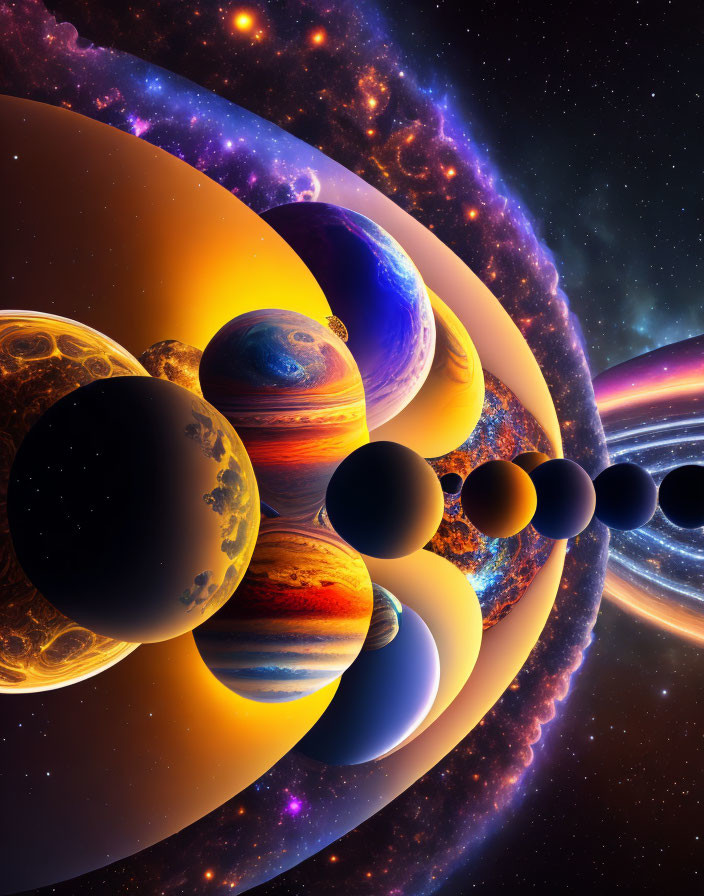 Celestial bodies in vibrant digital art piece