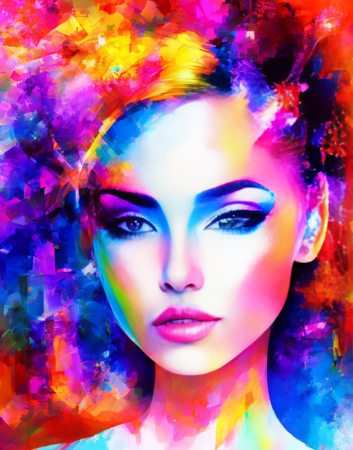 Colorful Digital Art: Woman's Face with Vibrant Brush Strokes