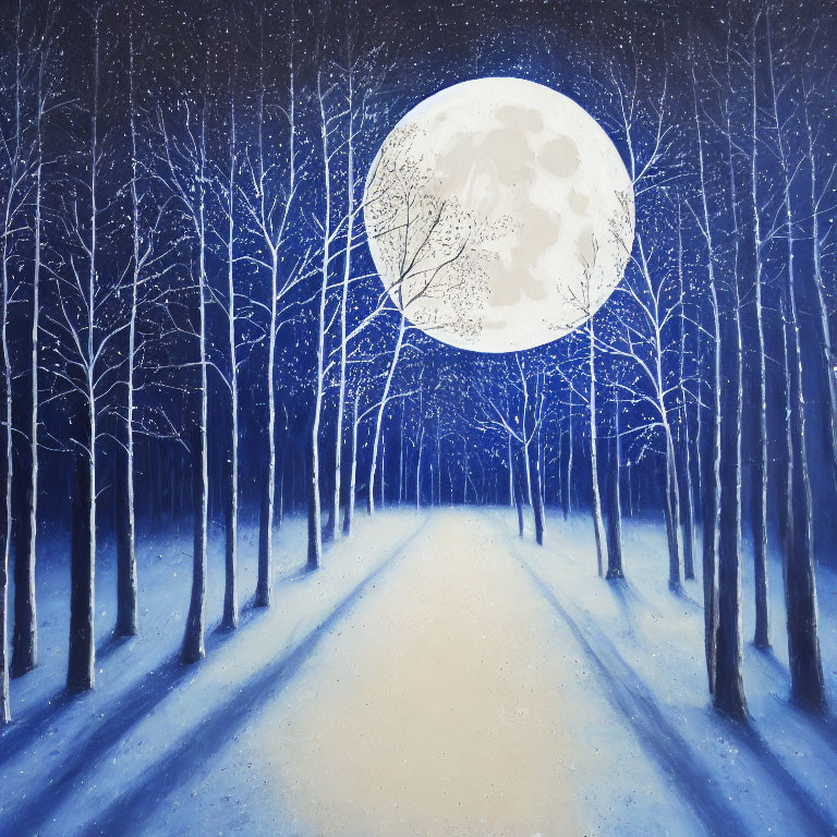 Snowy Path Illuminated by Full Moon