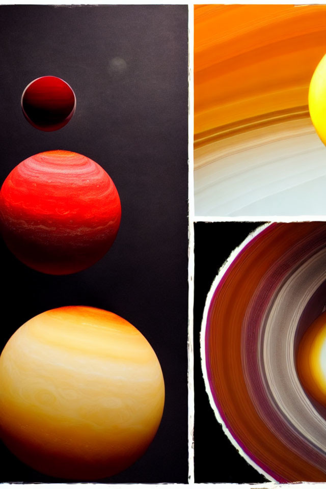 Close-up Textures of Spherical Objects: Four Quadrants Displaying Unique Patterns and Colors