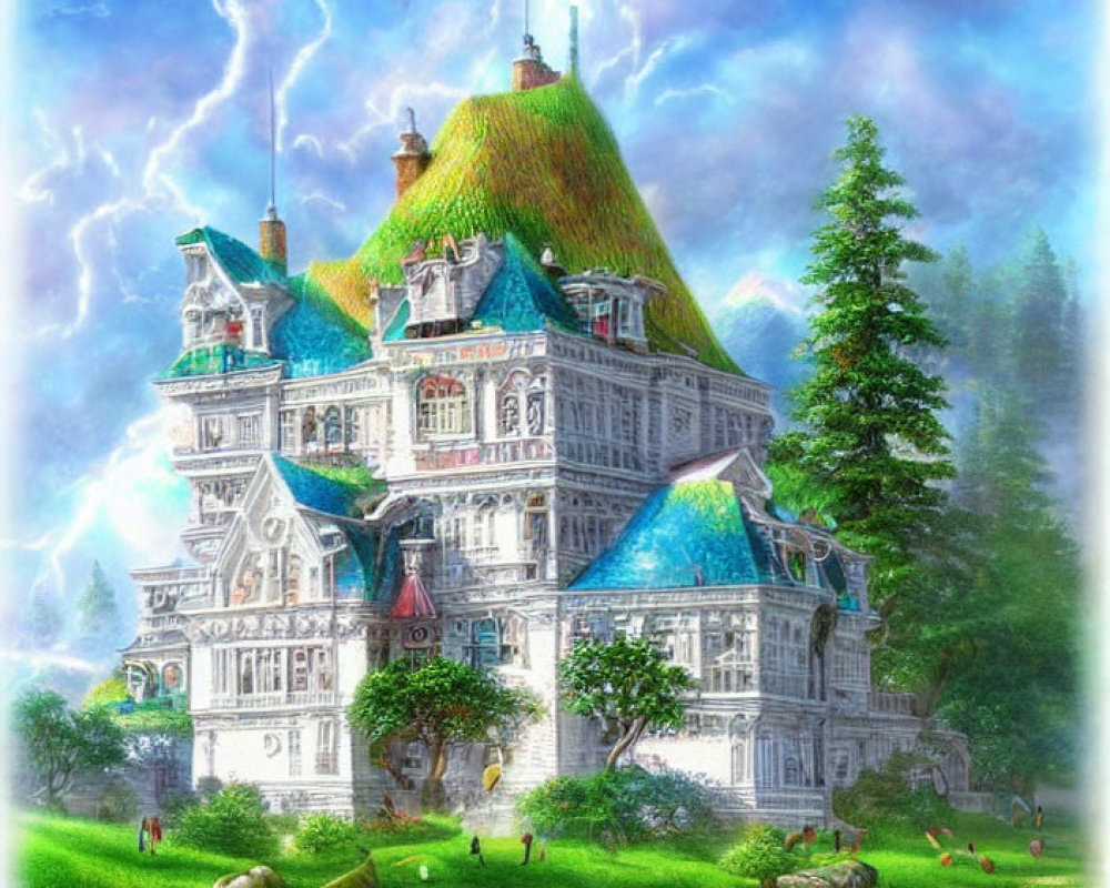 Enchanting fantasy castle with whimsical mushroom elements