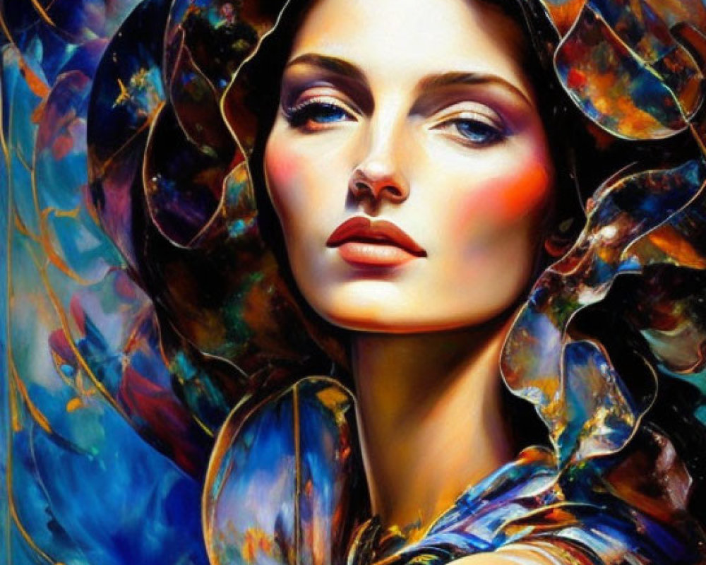 Colorful Abstract Painting of Woman with Striking Features