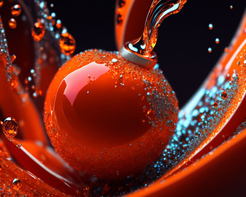 Dynamic Close-Up: Viscous Liquid on Glossy Red Sphere